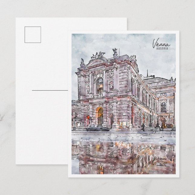Wien Österreich Vintage Reise Aquarell Postkarte (Vorne/Hinten)