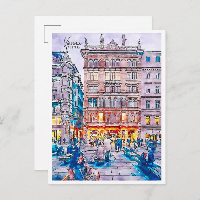 Wien Österreich Vintage Reise Aquarell Postkarte (Vorne/Hinten)
