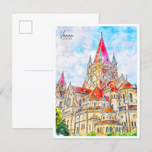 Wien Österreich Vintage Reise Aquarell Postkarte