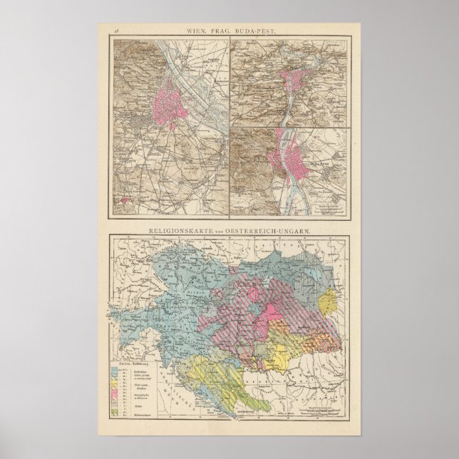 Wien, Prag, BudaPest-Karte Poster (Vorne)