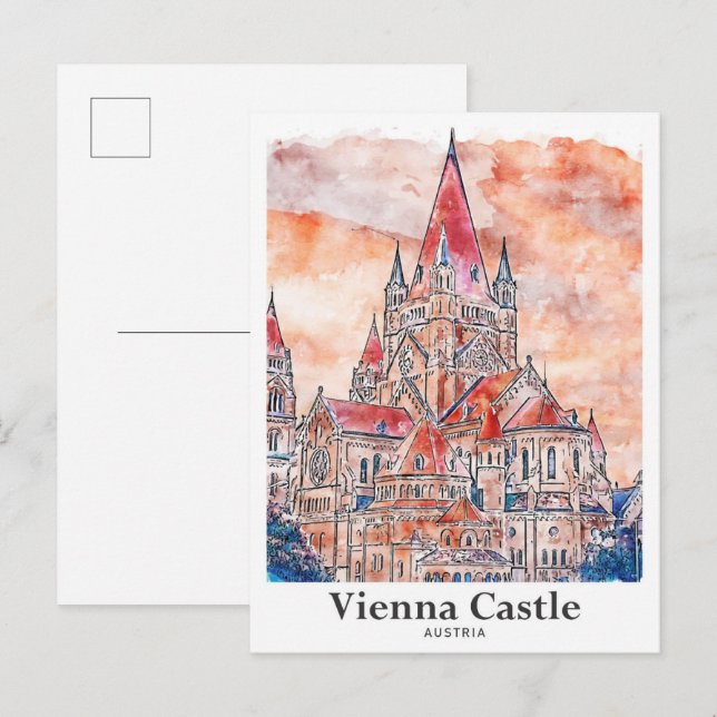 Wien Schloss Österreich Reisen Wasserfarben Handze Postkarte (Vorne/Hinten)