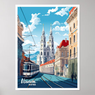 Wien Stadt Österreich Vintage Reiseillustration Poster