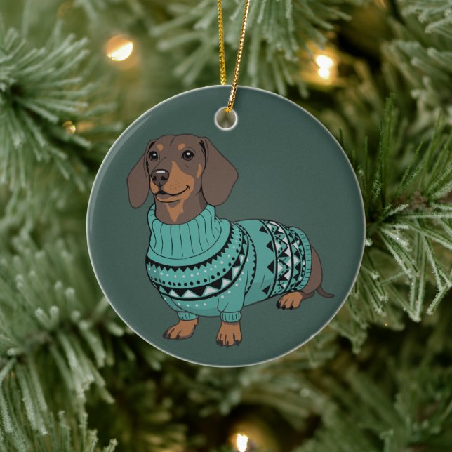 Wiener Dog Christmas Ugly Sweater Dachshund Pet  Keramik Ornament (Baum)