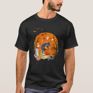 Wiener Hund im Mond Dachshund und Halloween Muh T-Shirt