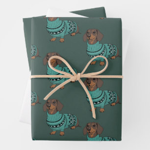 Wiener-Hund-Weihnachten-Hässlicher-Pullover-Dachsh Geschenkpapier Set
