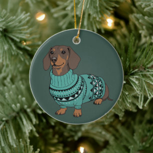 Wiener-Hund-Weihnachts-Hässlicher-Schwester-Dachsh Keramik Ornament