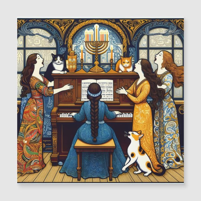 Wiener Sezession Soirée mit Katzen, Hannukah Magnetkarte (Vorderseite)