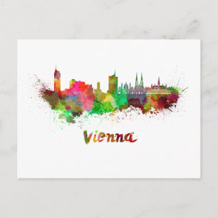 Wiener Skyline in Aquarellfarbe Postkarte