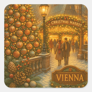 Wiener Weihnachtsmarkt Vintage Reisekleber Quadratischer Aufkleber