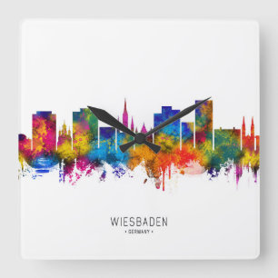 Wiesbaden Deutschland Skyline Quadratische Wanduhr