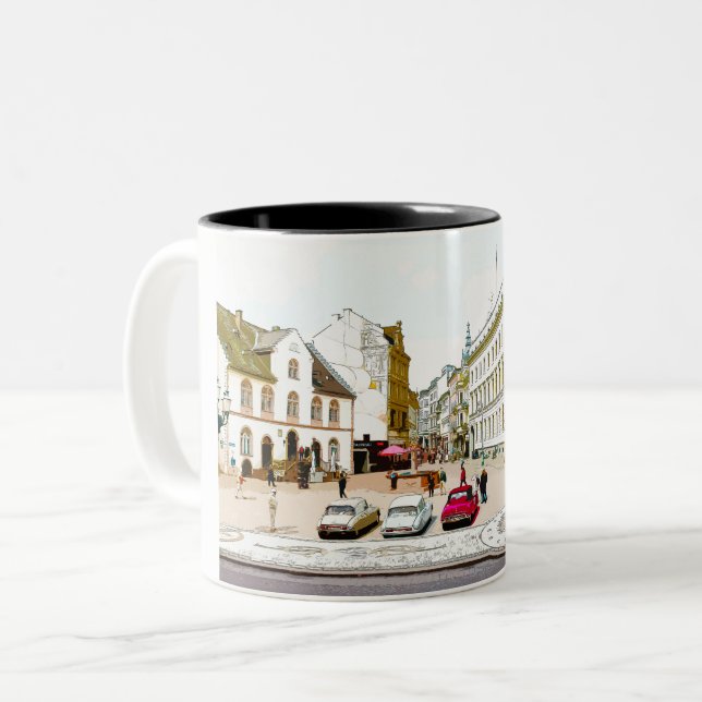 Wiesbaden, Marktplatz, Street view - Germany Zweifarbige Tasse (Vorderseite Links)