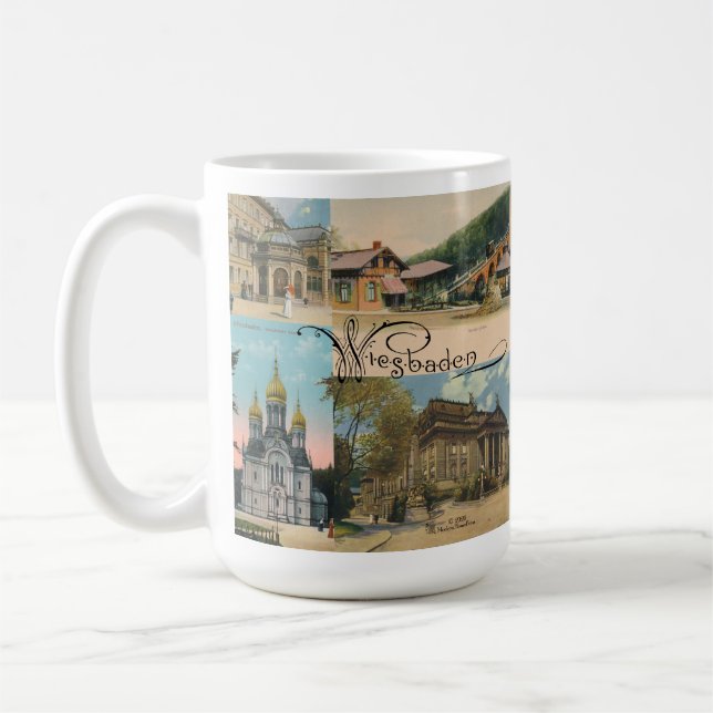 Wiesbaden Vintag Postkarten Souvenir Tasse 15oz (Links)
