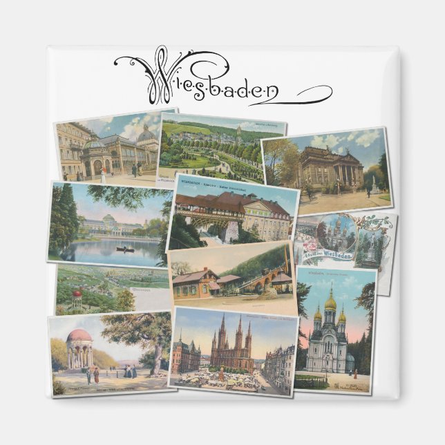 Wiesbaden: Vintage Postkarten Souvenir Magnet (Vorne)