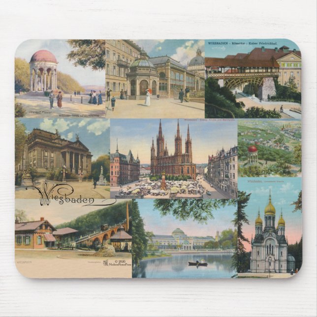Wiesbaden: Vintage Postkarten Souvenir Mousepad (Vorne)