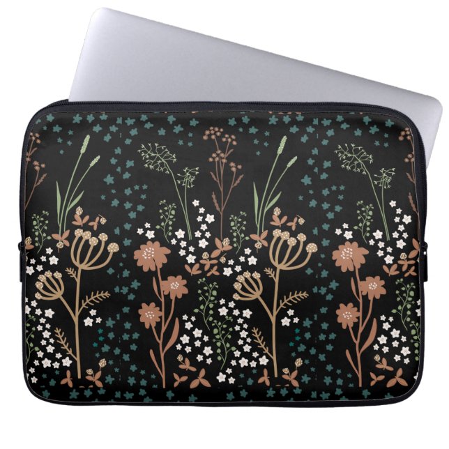 Wiese Blume naive Kunst dunkler Hintergrund Laptopschutzhülle (Vorderseite)