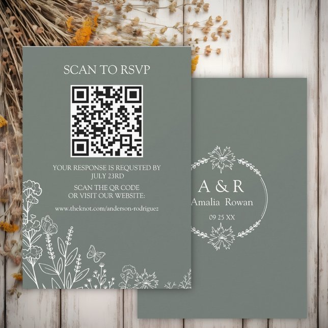 Wiese-Blume Sirocco-Green Scan QR RSVP-Karte RSVP Karte (Von Creator hochgeladen)