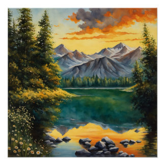 Wiese gefüllt mit weißen Blume Glossposter Poster