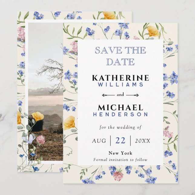 Wiese Hochzeit von Bild- und Wasserfarben hinzufüg Save The Date (Vorne/Hinten)