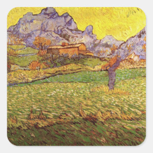 Wiese in den Bergen von Vincent van Gogh Quadratischer Aufkleber