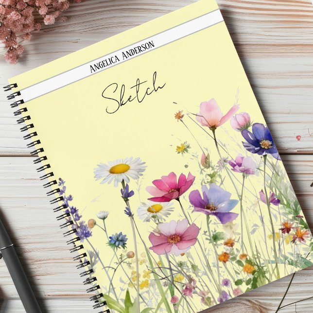 Wiese mit Aquarellfarben-Wildblumen Notizbuch (Von Creator hochgeladen)