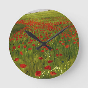 Wiese mit Poppies (1896) Merse Pál Szinyei Runde Wanduhr