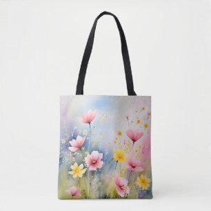 Wiese mit rosa und gelben Wildblumen