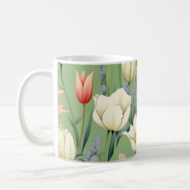 Wiese mit Tulips und Wildblumen Kaffeetasse (Links)