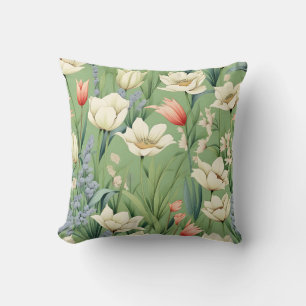 Wiese mit Tulpen und Wildblumen Kissen