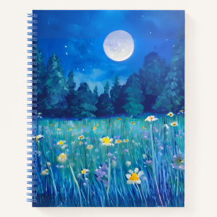 Wiese und Wald unter dem Mondjournal Notizbuch