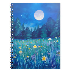 Wiese und Wald unter Vollmond Notizblock