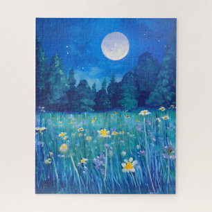 Wiese und Wald unter Vollmond Puzzle