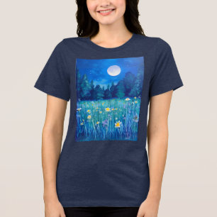Wiese und Wald unter Vollmond Tri-Blend Shirt