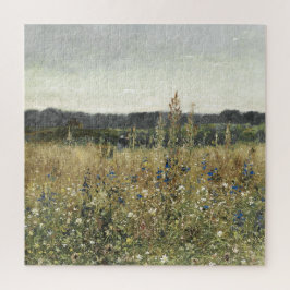 Wiese, Vintages Öl auf Leinwand, Kunst Puzzle