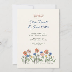 Wiesen-Blumen-Linienkunst-Hochzeitseinladung Einladung