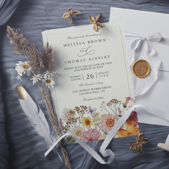 Wiesen-Boho-Wildblumen-Rustikale-QR-Code-Hochzeit Einladung (Von Creator hochgeladen)