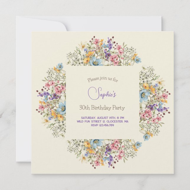 Wiesen farbenfrohe Blume Erwachsene Einladung zum  (Vorderseite)