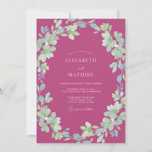 Wiesen-Magenta-Blatt-Hochzeit bemalt Einladung