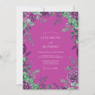 Wiesen-Magenta-Gemalte-Blatt-Hochzeit Einladung