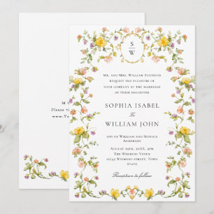 Wiesen Pastell Französische Rosen Florale Hochzeit Einladung