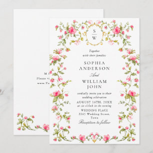 Wiesen Pastell Französische Rosen Florale Hochzeit Einladung
