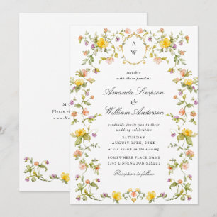 Wiesen Pastell Französische Rosen Florale Hochzeit Einladung