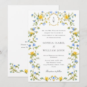 Wiesen Pastell Französische Rosen Florale Hochzeit Einladung
