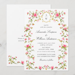 Wiesen Pastell Französische Rosen Florale Hochzeit Einladung