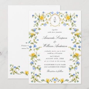 Wiesen Pastell Französische Rosen Florale Hochzeit Einladung