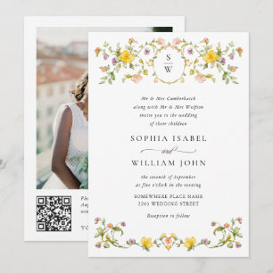 Wiesen-Pastell-French-Roses-Floral-Hochzeits-QR-Co Einladung