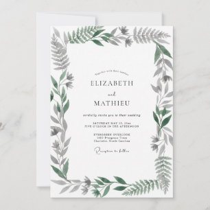 Wiesen-Stille-Oliv-Farn-Hochzeit Einladung