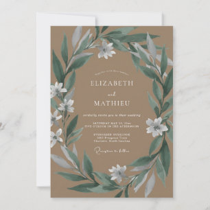Wiesen-Taupe-Oliv-Kranz-Hochzeit Einladung