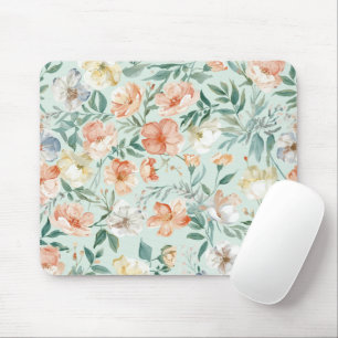 Wiesen-Wasserfarben-Blumenmuster in Blau Mousepad