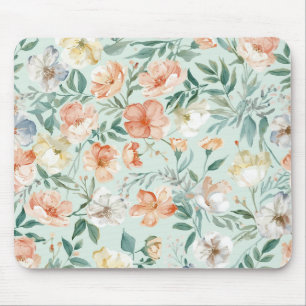 Wiesen-Wasserfarben-Blumenmuster in Blau Mousepad