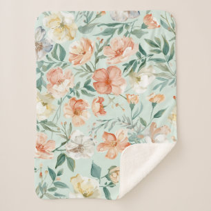 Wiesen-Wasserfarben-Blumenmuster in Blau Sherpadecke